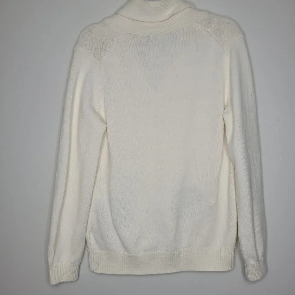Tommy Hilfiger Cream Knit Crest Old Money Academia School Cardigan Size Xl